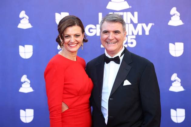 Rafael Serrallet (R) arrives for the 26th annual Latin Grammy Awards at the MGM Garden Arena in Las Vegas, Nevada on Thursday, November 13, 2025.  LAV20251113062 JAMESxATOA