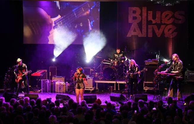 Singer Greta Valenti (2nd from left) of Beaux Gris Gris & The Apocalypse performs during the Blues Alive festival 2025 in Sumperk, Czech Republic, on November 14, 2025. (CTKxPhoto LudekxPerina) CTKPhotoP2025111409092  CTKPhotoP2025111409092