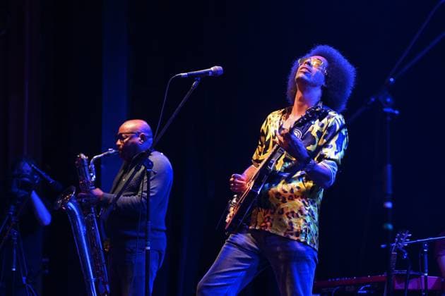 Selwyn Birchwood (right) of Selwyn Birchwood Band performs during the Blues Alive festival 2025 in Sumperk, Czech Republic, on November 14, 2025. (CTKxPhoto LudekxPerina) CTKPhotoP2025111500122  CTKPhotoP2025111500122