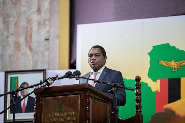 Zambia president visits Zimbabwe Zambian President Hakainde Hichilema speaks at the inaugural Zimbabwe-Zambia Bi-National Commission (BNC) at the Harare Convention Centre, Zimbabwe on November 14,2025. President Hichilema and President Emmerson Mnangagwa co-chairerd the BNC, which seeks to deepen and broaden cooperation across various sectors of the economy. Harare Zimbabwe  Copyright: xMatrixxImagesx