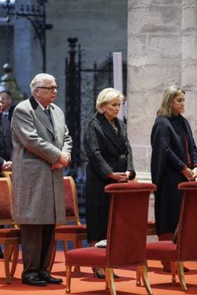 Prince Laurent of Belgium, Princess Astrid of Belgium and Princess Claire of Belgium pictured during the Te Deum mass, on the occasion of the King s Feast, at the Saint Michael and St Gudula Cathedral (Cathedrale Saints Michel et Gudule Sint-Michiels- en Sint-Goedelekathedraal) in Brussels on Saturday 15 November 2025.  NICOLASxMAETERLINCK 141732036