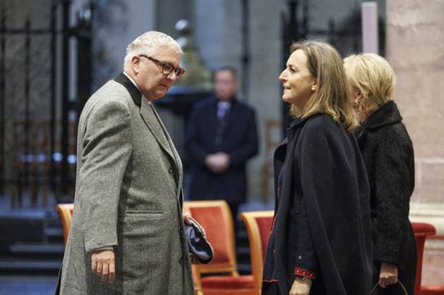 Princess Claire of Belgium, Prince Laurent of Belgium and Princess Astrid of Belgium pictured during the Te Deum mass, on the occasion of the King s Feast, at the Saint Michael and St Gudula Cathedral (Cathedrale Saints Michel et Gudule Sint-Michiels- en Sint-Goedelekathedraal) in Brussels on Saturday 15 November 2025.  NICOLASxMAETERLINCK 141732228