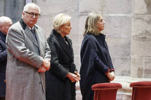 Prince Laurent of Belgium, Princess Astrid of Belgium and Princess Claire of Belgium pictured during the Te Deum mass, on the occasion of the King s Feast, at the Saint Michael and St Gudula Cathedral (Cathedrale Saints Michel et Gudule Sint-Michiels- en Sint-Goedelekathedraal) in Brussels on Saturday 15 November 2025.  NICOLASxMAETERLINCK 141732347