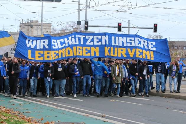 16 11 2025 Demonstration Fandemo in Leipzig Football is safe The fans of Carl Zeiss Jena Leipzig Saxony Germany