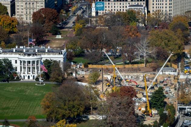 The demolition of the East Wing of the White House is seen during construction in Washington, DC on Monday, November 17, 2025. President Donald Trump began demolishing the East Wing last month to build a $200 million ballroom at the property.  WAP20251117429 BONNIExCASH