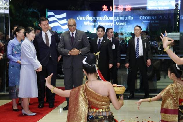 Japan Princess Aiko s visit to Laos Japanese Princess Aiko is welcomed at a hotel in Vientiane on Nov. 17, 2025, upon her arrival in Laos, her first official overseas trip, to mark the 70th anniversary of the establishment of diplomatic ties between the two countries. (Pool photo)  A14AA0005042977P