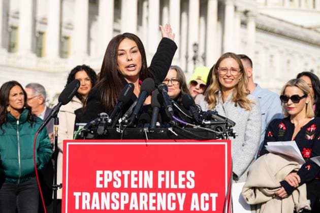 Epstein Survivors News Conference UNITED STATES - NOVEMBER 18: Haley Robson, who says she was assaulted by Jeffrey Epstein when she was 16, speaks during the news conference with survivors of convicted sex offender Jeffrey Epstein outside the U.S. Capitol on Tuesday, November 18, 2025. (Bill Clark CQ Roll Call) Washington DC United States EDITORIAL USE ONLY Copyright: x x2025xCQxRollxCallx BillxClarkx rollcallpix167890