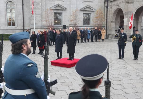 November 18, 2025, Ottawa, On, CANADA: Sweden s King Carl Gustaf and Deputy of the Governor General and Chief Justice of Canada Richard Wagner take part in a welcoming ceremony at Rideau Hall in Ottawa, Tuesday, Nov. 18, 2025. Ottawa CANADA  - ZUMAc35_ 20251118_zaf_c35_063 Copyright: xPatrickxDoylex