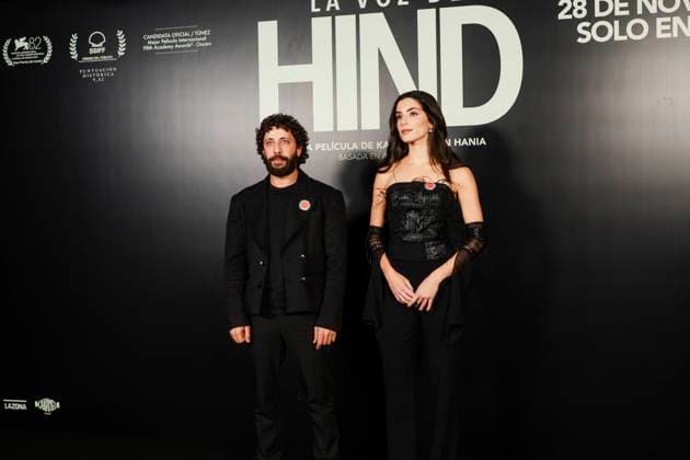Premiere of The Voice of Hind Actors Saja Kilani and Motaz Malhees pose during the red carpet of the film The Voice of Hind, at the Palacio de la Prensa, on November 18, 2025, in Madrid Spain The film narrates the anguished wait of a six-year-old Palestinian girl trapped in a car under fire in Gaza, while the Red Crescent tries to rescue her, trapped in a car under fire in Gaza, while the Red Crescent tries to rescue her The film focuses on the drama of the calls for help and the helplessness of those who try to help her, without showing explicit violence 18 NOVEMBER 2025 PREMIERE FILM PRESENTATION CINEMA GAZA Madrid Madrid Spain  Copyright: xMateoxLanzuelax 7109898