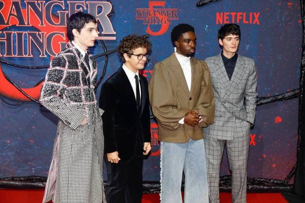 Premiere of Stranger Things season 5 in Berlin Berlin, 18 11 2025 Finn Wolfhard, Gaten Matarazzo, Caleb McLaughlin and Noah Schnapp at the premiere of Stranger Things season 5 in Berlin Berlin Copyright: xMatthiasxGränzdörferx