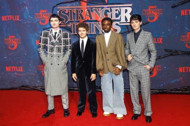 Premiere of Stranger Things season 5 in Berlin Berlin, 18 11 2025 Finn Wolfhard, Gaten Matarazzo, Caleb McLaughlin and Noah Schnapp at the premiere of Stranger Things season 5 in Berlin Berlin Copyright: xMatthiasxGränzdörferx