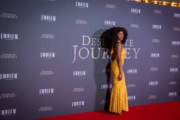 Desperate Journey London Premiere in London - 18 Nov 2025 Athena Gilbert attends the London Premiere of Desperate Journey at Odeon Luxe Leicester Square. London United Kingdom Copyright: xLoredanaxSangiulianox xSOPAxImagesx LSangiuliano-2-98
