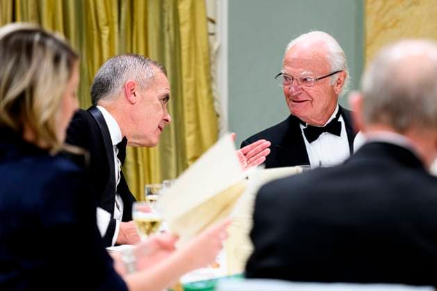 November 18, 2025, Ottawa, On, Canada: Prime Minister Mark Carney, left, and King of Sweden Carl XVI Gustaf take part in a State Dinner at Rideau Hall in Ottawa, on Tuesday, Nov. 18, 2025. Ottawa Canada  - ZUMAc35_ 20251118_zaf_c35_181 Copyright: xSpencerxColbyx