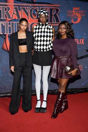 abb Maureen Adim, Toni Dreher Adenuga and Temi Dreher Adenuga as guests on the red carpet at the big fan event with screening of the Netflix series STRANGER THINGS 5 at Tempelhof Airport on 18 11 2025 in Berlin Berlin Germany