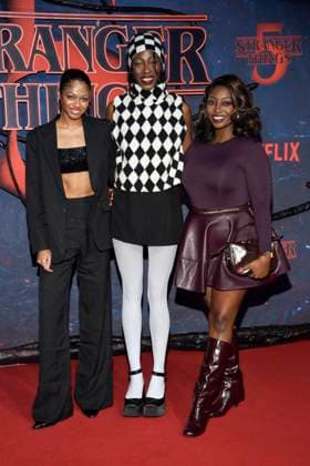 abb Maureen Adim, Toni Dreher Adenuga and Temi Dreher Adenuga as guests on the red carpet at the big fan event with screening of the Netflix series STRANGER THINGS 5 at Tempelhof Airport on 18 11 2025 in Berlin Berlin Germany