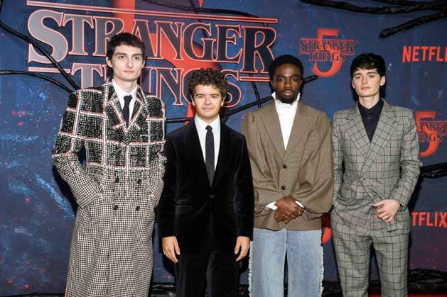 abb Finn Wolfhard, Gaten Matarazzo, Caleb McLaughlin and Noah Schnapp as guests on the red carpet at the big fan event with screening of the Netflix series STRANGER THINGS 5 at Tempelhof Airport on 18 11 2025 in Berlin Berlin Germany
