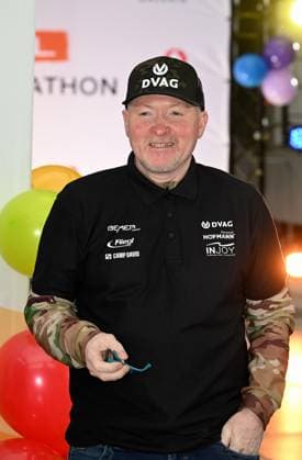 Presenter Wolfram Kons and Joey Kelly at a photo session for the 24-hour birthday challenge to mark the 30th anniversary of the RTL Spendenmarathon wir helfen Kindern, which takes place from 20 11 18 00 hrs.