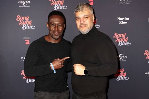 Jerry Kwarteng and Imad Mardnli at the Song Sung Blue movie premiere on 19 11 2025 at the Zoo Palast in Berlin Song Sung Blue movie premiere in Berlin with Hugh Jackman Kate Hudson