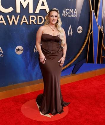 Priscilla Block arrives on the red carpet for the 59th CMA Awards in Nashville, Tennessee, on Wednesday, November 19, 2025.  NAS20251119161 JOHNxANGELILLO
