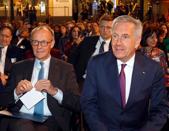 Patron Federal Chancellor Friedrich Merz, Christian Wulff Chairman of the DSI Board of Trustees at the TALISMAN 2025 award ceremony of the Deutschlandstiftung Integration at the Allianz Forum in Berlin