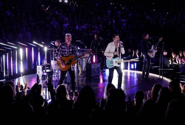 (L-R) Trevor Rosen, Geoff Sprung, Matthew Ramsey and Brad Tursi of Old Dominion perform onstage during the 59th CMA Awards at the Bridgestone Arena in Nashville, Tennessee, on Wednesday, November 19, 2025.  NAS20251119324 JOHNxANGELILLO