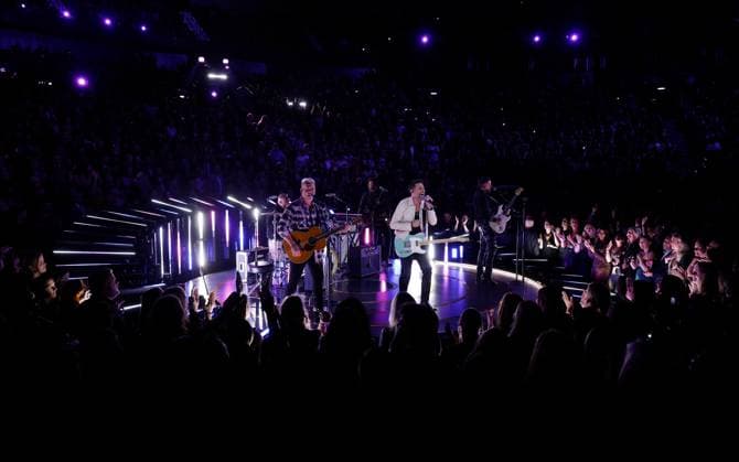 (L-R) Trevor Rosen, Geoff Sprung, Matthew Ramsey and Brad Tursi of Old Dominion perform onstage during the 59th CMA Awards at the Bridgestone Arena in Nashville, Tennessee, on Wednesday, November 19, 2025.  NAS20251119325 JOHNxANGELILLO