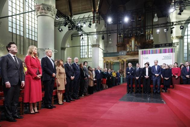 THE HAGUE King Willem-Alexander and Princess Amalia attended the Special Joint Session of the Senate and House of Representatives in the Grote Kerk (Great Church) to mark the eightieth anniversary of the first joint parliamentary session since the Second World War. The session reflected on the end of the war and the meaning of freedom in a time of conflict and polarization. ANP KOEN VAN WEEL netherlands out - belgium out  Copyright: xx x542570060x originalFilename: 542570060.jpg
