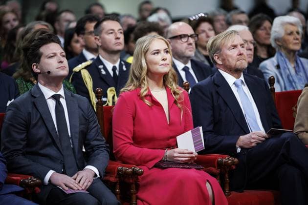 THE HAGUE King Willem-Alexander and Princess Amalia attended the Special Joint Session of the Senate and House of Representatives in the Grote Kerk (Great Church) to mark the eightieth anniversary of the first joint parliamentary session since the Second World War. The session reflected on the end of the war and the meaning of freedom in a time of conflict and polarization. ANP KOEN VAN WEEL netherlands out - belgium out  Copyright: xx x542570065x originalFilename: 542570065.jpg