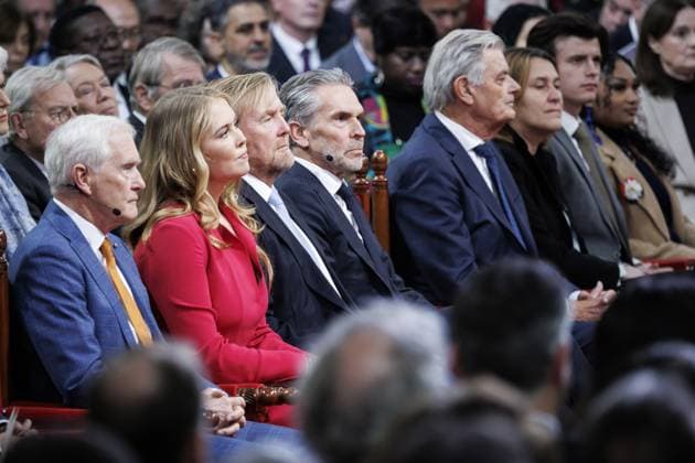 THE HAGUE King Willem-Alexander and Princess Amalia attended the Special Joint Session of the Senate and House of Representatives in the Grote Kerk (Great Church) to mark the eightieth anniversary of the first joint parliamentary session since the Second World War. The session reflected on the end of the war and the meaning of freedom in a time of conflict and polarization. ANP KOEN VAN WEEL netherlands out - belgium out  Copyright: xx x542570076x originalFilename: 542570076.jpg