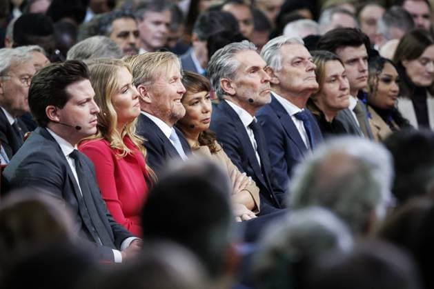 THE HAGUE King Willem-Alexander and Princess Amalia attended the Special Joint Session of the Senate and House of Representatives in the Grote Kerk (Great Church) to mark the eightieth anniversary of the first joint parliamentary session since the Second World War. The session reflected on the end of the war and the meaning of freedom in a time of conflict and polarization. ANP KOEN VAN WEEL netherlands out - belgium out  Copyright: xx x542572449x originalFilename: 542572449.jpg