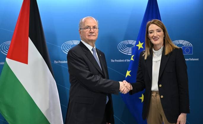 Palestinian Prime Minister Mohammad Mustafa in Brussels BRUSSELS, BELGIUM - NOVEMBER 20: Palestinian Prime Minister Muhammad Mustafa (L) and European Parliament President Roberta Metsola (R) meet in Brussels, Belgium on November 20, 2025. Dursun Aydemir Anadolu Brussels Belgium. Editorial use only. Please get in touch for any other usage.  Copyright: x2025xAnadoluxDursunxAydemirx