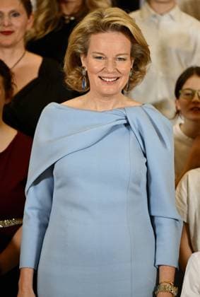 Queen Mathilde of Belgium pictured during the official celebration of the 25th anniversary of the Queen Mathilde Fund (FRM - KMF), to honour the people who have brought it to life, and look ahead to the future, Thursday 20 November 2025, at the Royal Palace in Brussels.  ERICxLALMAND 142929425