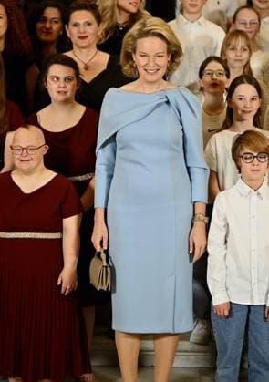 Queen Mathilde of Belgium pictured during the official celebration of the 25th anniversary of the Queen Mathilde Fund (FRM - KMF), to honour the people who have brought it to life, and look ahead to the future, Thursday 20 November 2025, at the Royal Palace in Brussels.  ERICxLALMAND 142929436