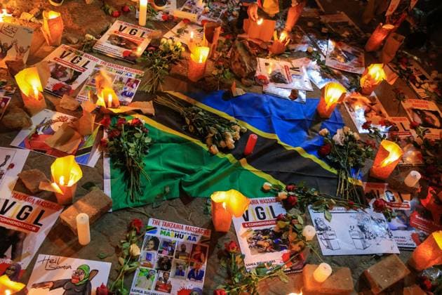Candlelight vigil for victims of Tanzania election violations NAIROBI, KENYA - NOVEMBER 20: Activists hold a candlelight vigil to commemorate those who lost their lives in post-election violence in Tanzania, in Nairobi, Kenya on November 20, 2025. Participants carried flags and banners, sang solidarity songs, and lit candles. The United Nations Human Rights Office had reported that hundreds of people were killed in the protests that erupted after last month’s elections, in which President Samia Suluhu was declared the winner. Lucas Mukasa Anadolu Nairobi Kenya. Editorial use only. Please get in touch for any other usage.  Copyright: x2025xAnadoluxLucasxMukasax