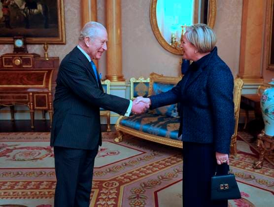 Audience at Buckingham Palace King Charles III during an audience with the President of Iceland Halla Tomasdottir, at Buckingham Palace, London. Picture date: Thursday November 20, 2025., Credit:Jonathan Brady Avalon UK, London  Copyright: xJonathanxBradyx xAvalonx 1053581102