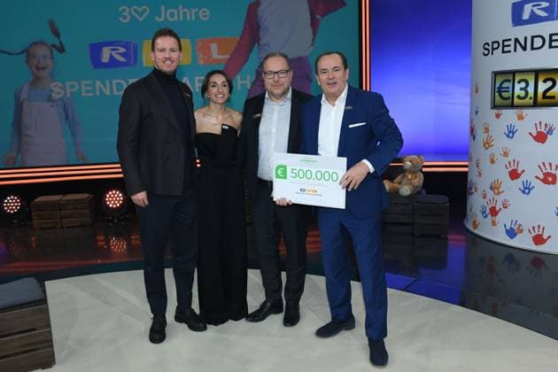 30 RTL Spendenmarathon 2025 on 20 11 2025 at EMG Studio 8 in Hürth V l n r Julian Nagelsmann National coach Lena Wurzenberger Dr Thomas Stoffmehl Spokesman of the Executive Board Vorwerk Wolfram Kons at the 30 RTL Spendenmarathon 2025 on 22 11 2025 at EMG Studio 8 in Hürth xRx