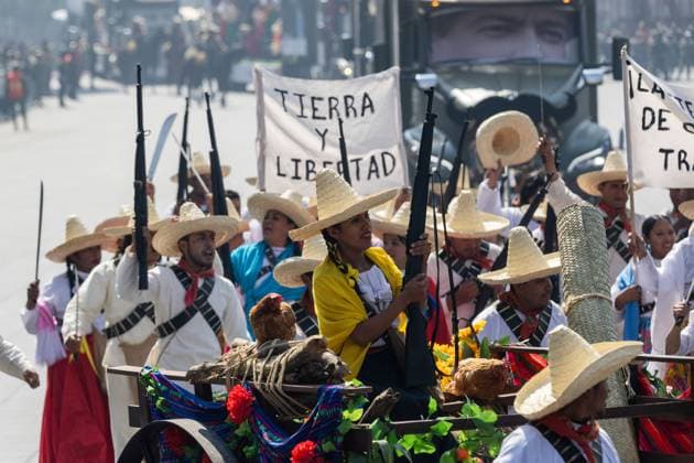 November 20, 2025, Mexico City, Mexico: Parade commemorating the 115th anniversary of the start of the Mexican Revolution, in which various contingents from the Army, Air Force, and National Guard participated, some characterized as historical figures. The president of Mexico, CLAUDIA SHEINBAUM PARDO, led the event with the presence of military and civil authorities. The route went from the main square of Mexico City to the Monument to the Revolution. Mexico City Mexico - ZUMAl178 20251120_znp_l178_042 Copyright: xCristianxLeyvax