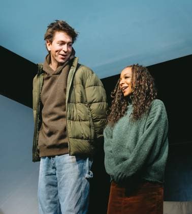 November 20, 2025, New York, Ny, United States: Nicholas Braun and Kara Young are seen onstage during curtain call for the Off-Broadway Opening Night of Gruesome Playground Injuries . Held at Lucille Lortel Theatre in New York. Dinara Khairova Zuma Press November 20, 2025. New York United States - ZUMAp281 20251120_zea_p281_003 Copyright: xPhotoxImagexPressx