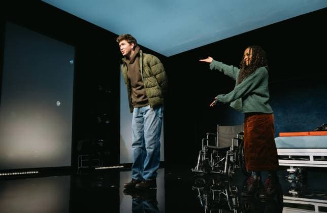 November 20, 2025, New York, Ny, United States: Nicholas Braun and Kara Young are seen onstage during curtain call for the Off-Broadway Opening Night of Gruesome Playground Injuries . Held at Lucille Lortel Theatre in New York. Dinara Khairova Zuma Press November 20, 2025. New York United States - ZUMAp281 20251120_zea_p281_004 Copyright: xPhotoxImagexPressx