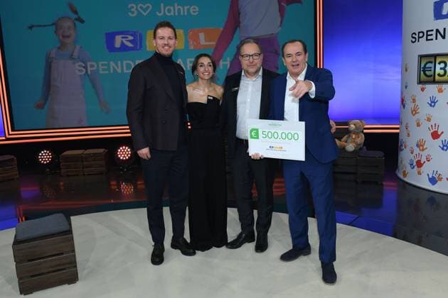30 RTL Spendenmarathon 2025 on 20 11 2025 at EMG Studio 8 in Hürth V l n r Julian Nagelsmann National coach Lena Wurzenberger Dr Thomas Stoffmehl Spokesman of the Executive Board Vorwerk Wolfram Kons at the 30 RTL Spendenmarathon 2025 on 20 11 2025 at EMG Studio 8 in Hürth xRx