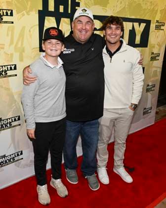 November 20, 2025, Westwood, California, USA: Actor HUDSON LEDWITH, Producer BRAD LEDWITH, Actor BEN LEDWITH attend the Los Angeles red carpet premiere of The Mighty Oaks Premiere. Westwood USA - ZUMAb173 20251120_aap_b173_015 Copyright: xBillyxBennightx
