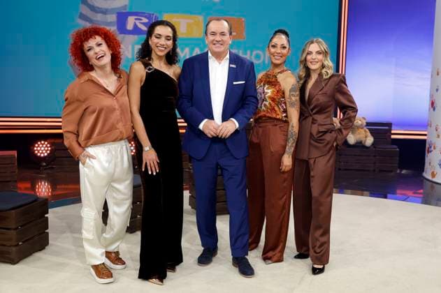 Lucy Diakovska, Nadja Benaissa, Wolfram Kons, Jessica Wahls and Sandy Mölling from No Angels at the 30 RTL Spendenmarathon 2025 in Studio 8 at EMG Studios Hürth, 21 11 2025 Foto:xR.xStoffelsx xFuturexImagex spendenmarathon_5794