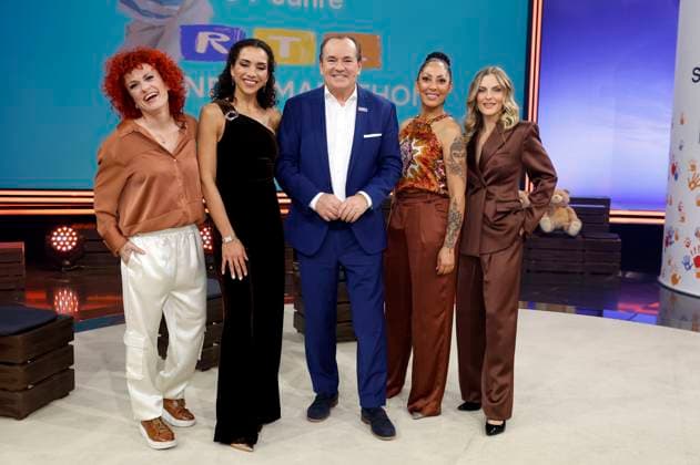 Lucy Diakovska, Nadja Benaissa, Wolfram Kons, Jessica Wahls and Sandy Mölling from No Angels at the 30 RTL Spendenmarathon 2025 in Studio 8 at EMG Studios Hürth, 21 11 2025 Foto:xR.xStoffelsx xFuturexImagex spendenmarathon_5795