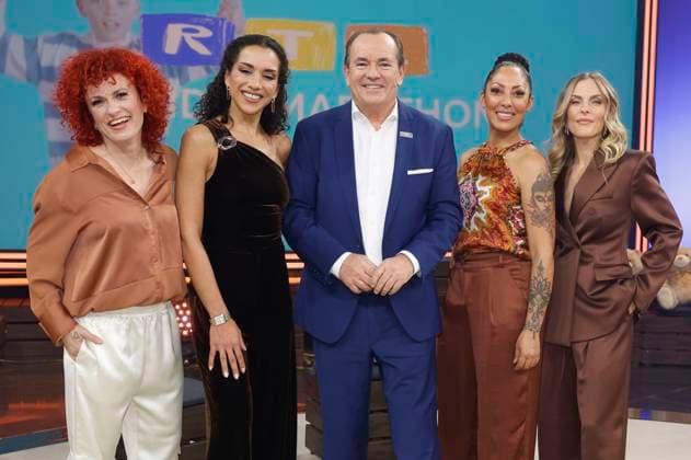 Lucy Diakovska, Nadja Benaissa, Wolfram Kons, Jessica Wahls and Sandy Mölling from No Angels at the 30 RTL Spendenmarathon 2025 in Studio 8 at EMG Studios Hürth, 21 11 2025 Foto:xR.xStoffelsx xFuturexImagex spendenmarathon_5796