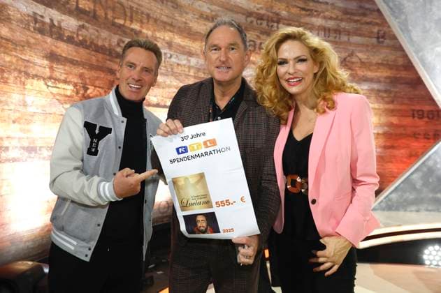 Jürgen Milski, guest and Sonya Kraus at the 30 RTL Spendenmarathon 2025 in Studio 8 of EMG Studios Hürth, 21 11 2025 Foto:xR.xStoffelsx xFuturexImagex spendenmarathon_5866