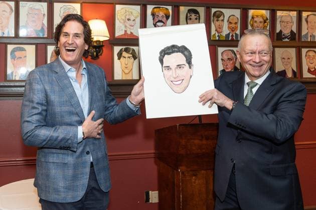 November 21, 2025, Bronx, New York, USA: Nick Scandalios, Executive Vice President of Nederlander Organization owner of many theaters on Broadway and Max Klimavicius Sardi s managing partner pose during Nick s portrait unveiling at Sardi s in New York, NY on November 21, 2025 Bronx USA - ZUMAr339 20251121_znp_r339_003 Copyright: xLevxRadinx
