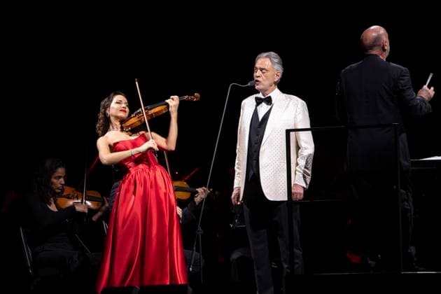 SaO PAULO, SP - 21.11.2025: TENOR ANDREA BOCELLI SE APRESENTA EM SP - Italian tenor Andrea Bocelli performs in Sao Paulo this Friday (21) in a grand show with orchestra, choir and cinematic production. Celebrating 30 years of career with a repertoire that mixed opera, classical music and popular hits, the evening also featured the participation of Brazilian singer Sandy, American singer Pia Toscano, African soprano Mariam Battistelli, Moldovan violinist Rusanda Panfili and Italian conductor Carlo Bernini. x2846226x  EmersonxSantos