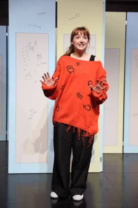 Viktoria Schreiber as Nim during the photo rehearsal for Kuckucksnest at Grips Theater im Podewil in Berlin, 21 November 2025 Play for people aged 10 and up by Nina van Tongeren Directed by Sabine Trötschel Stage and costumes by Klemens Kühn Premiere is on 26 November 2025 Grips Theater Berlin Kuckucksnest