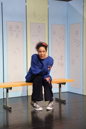 Lara Sophie Milagro as Saffa during the photo rehearsal for Kuckucksnest at Grips Theater im Podewil in Berlin, 21 November 2025 Play for people aged 10 and up by Nina van Tongeren Directed by Sabine Trötschel Stage and costumes by Klemens Kühn Premiere is on 26 November 2025 Grips Theater Berlin Kuckucksnest