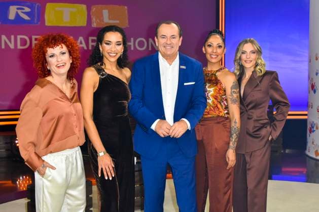 ABB No Angels, Wolfram Kons, Sandy Moelling, Nadia Benaissa, Lucy Diakovska, Jessica Wahls as guests in the RTL studio at the charity for the 30th anniversary of the RTL Spendenmarathon wir helfen Kindern bei RTL Deutschland on 21 11 2025 2 donation day in Cologne Deutz NRW Germany